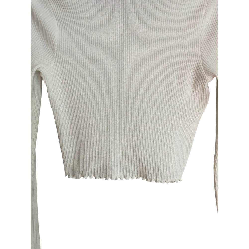 White Cardigan Women's Medium Live in the Moment Ribbed Cropped Coquette Cottage - Picture 5 of 7